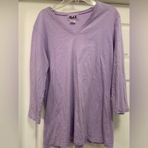 Flax cotton v-neck 3/4 sleeve shirt